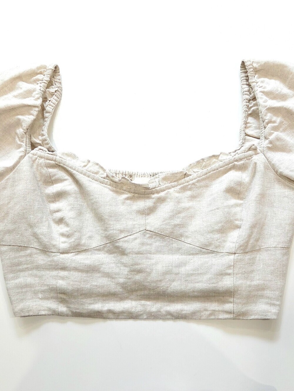 Wilfred Aritzia Organic Linen Crop Top Ecru Puff Sleeve Off Shoulder S-M